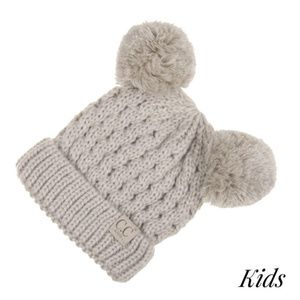 C.C. Double PomPom Kids  Unisex Beige